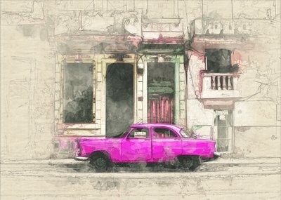 Różowy tramwaj w stylu vintage autorstwa Lembayung senja studio [Vintage Poster]