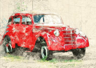 Czerwony stary samochód autorstwa Lembayung senja studio [Vintage Poster]