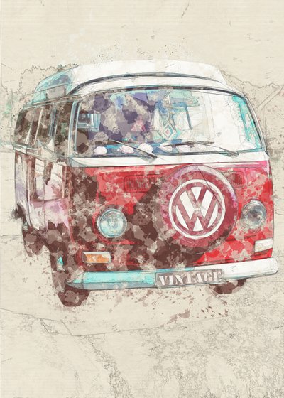 Czerwony van w stylu vintage autorstwa Lembayung senja studio [Vintage Poster]