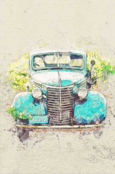 Ciężarówka w stylu retro w kolorze turkusowym autorstwa Lembayung senja studio [Vintage Poster]