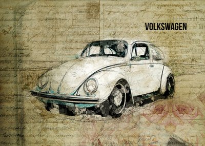 Rysunki przedstawiające klasycznego Garbusa autorstwa Lembayung senja studio [Vintage Poster]