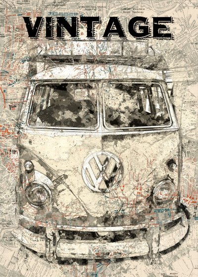Mapa podróży zabytkowym autobusem autorstwa Lembayung senja studio [Vintage Poster]
