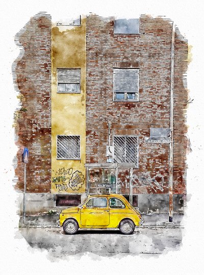 Żółty klasyczny tramwaj autorstwa Lembayung senja studio [Vintage Poster]