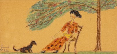 Kobieta i pies pod drzewem autorstwa Lenna Glackens