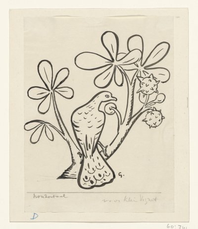 Gołąb na gałęzi kasztanowca autorstwa Leo Gestel (signed by artist)