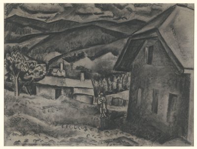 Krajobraz z kobietą z dzieckiem przed domem autorstwa Leo Gestel (signed by artist)