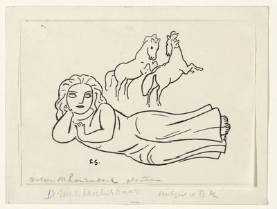 Leżąca kobieta z dwoma końmi autorstwa Leo Gestel (signed by artist)