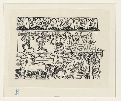 Konie, tańczący ludzie i maski autorstwa Leo Gestel (signed by artist)