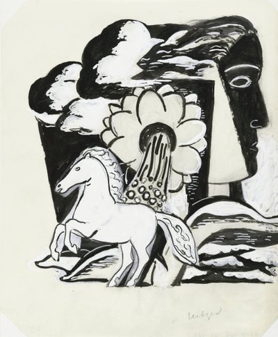 Hodowla konia, kwiatka i głowy (szkic) autorstwa Leo Gestel (signed by artist)