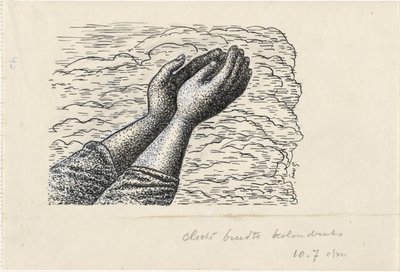 Dwie uniesione ręce przed chmurami autorstwa Leo Gestel (signed by artist)