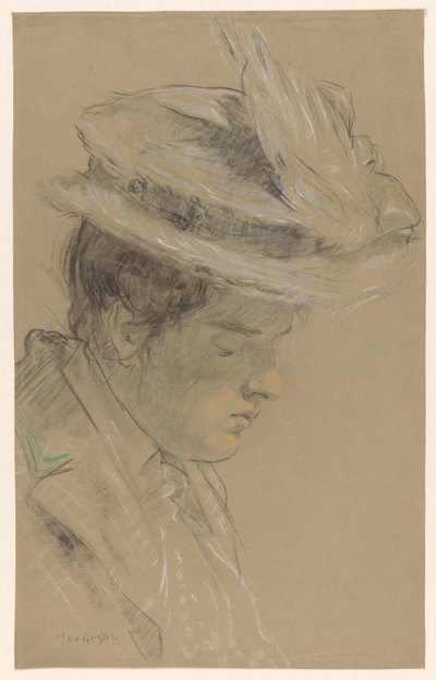 Kobieta w kapeluszu, patrząc w dół autorstwa Leo Gestel (signed by artist)