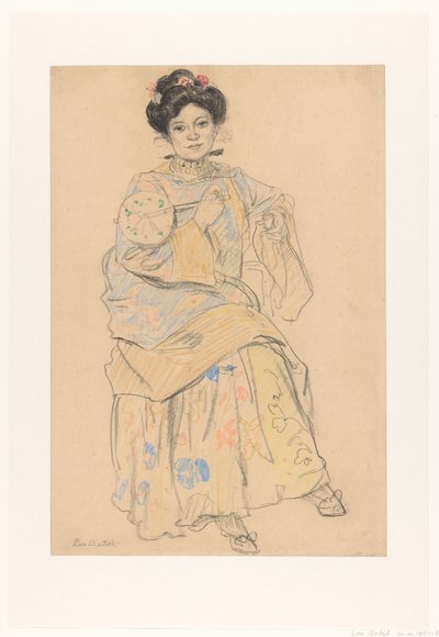 Siedząca kobieta w japońskich ubraniach autorstwa Leo Gestel (signed by artist)