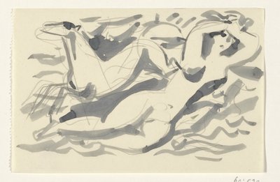 Naga kobieta i koń w morzu autorstwa Leo Gestel