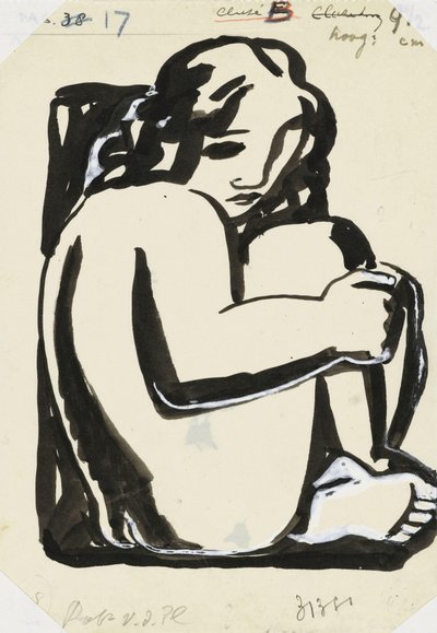 Naga siedząca kobieta z ugiętymi kolanami (szkic) autorstwa Leo Gestel