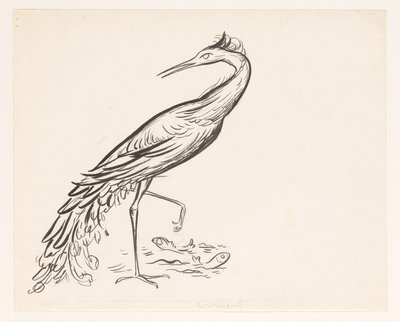 Czapla na wodzie z dwiema rybami przy nogach autorstwa Leo Gestel