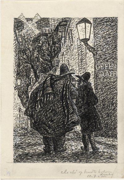 Dwóch mężczyzn na ulicy w ciemności autorstwa Leo Gestel