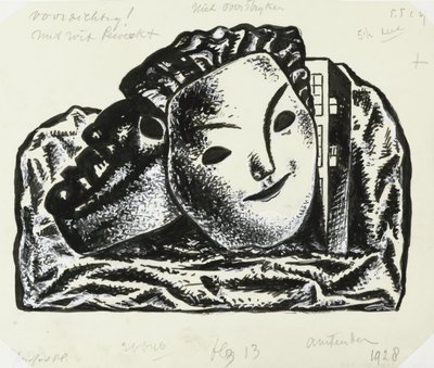 Dwie maski do budowy i skał (szkic) autorstwa Leo Gestel