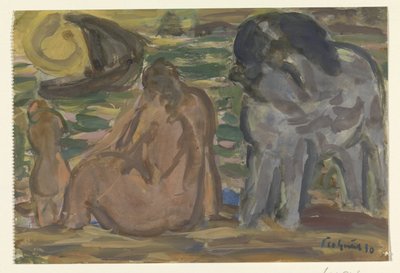 Dwie nagie postacie i koń nad morzem autorstwa Leo Gestel