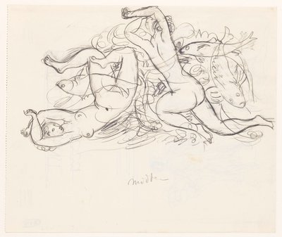 Dwie nagie kobiety i trzy ryby autorstwa Leo Gestel