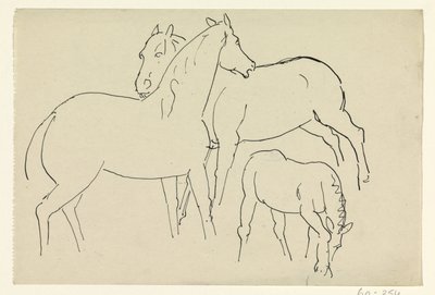 Dwa konie i źrebak autorstwa Leo Gestel