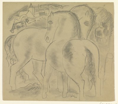 Dwa konie w krajobrazie z krowami autorstwa Leo Gestel