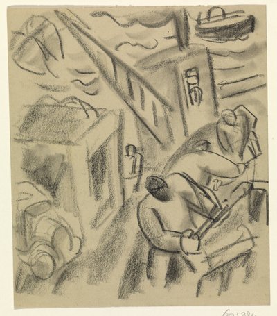 Rybak na łodzi rybackiej autorstwa Leo Gestel