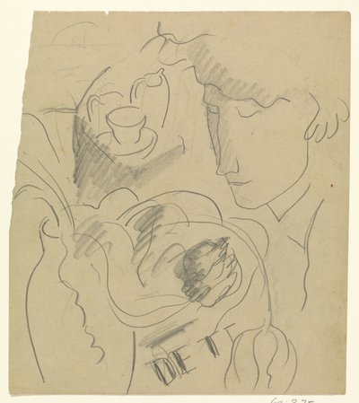 Kobieta wącha kwiaty w wazonie autorstwa Leo Gestel