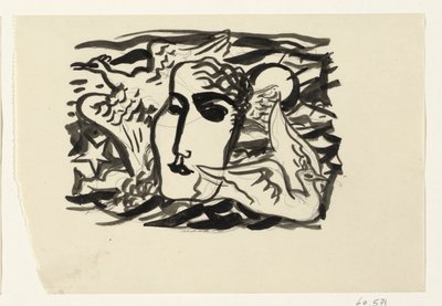 Głowa kobiety i mewy na tle morza autorstwa Leo Gestel