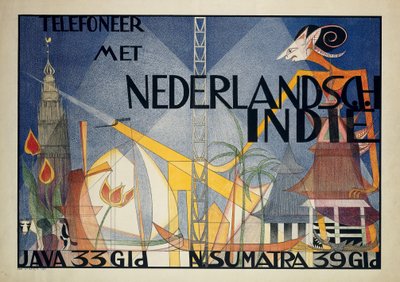 Plakat telefon z Holenderskimi Indiami Wschodnimi Zadzwoń do Holenderskich Indii Wschodnich (...) (tytuł na obiekcie) autorstwa Leo Visser