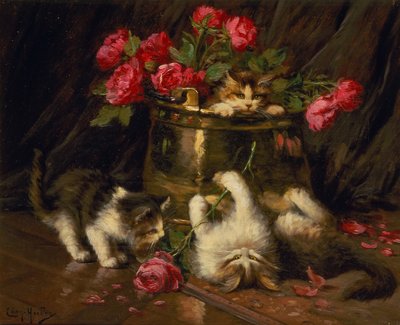 Figlarne Kocięta (olej na płótnie) autorstwa Leon Charles Huber