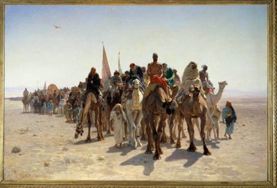 Peleryny jadące do Mekki Carvane od podróżników na wielbłądach na pustyni. Obraz Leon Auguste Adolphe Belly (1827-1877) 1861 Nd. 1,6x2,4 m Paryż, musee d