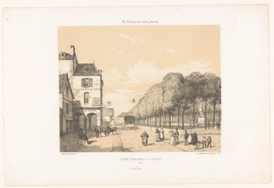 Pociąg do Place Du Guesclin w Dinan Place Duguesclin à Dinan (tytuł na obiekcie) Dzisiejsza Francja (tytuł serii) La France de nos jours (tytuł serii na obiekcie) autorstwa Leon Auguste Asselineau