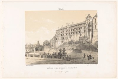 Widok fasady króla Franciszka I z zamku Blois blois. Château de Blois, fasada François Ier. (tytuł na obiekcie) Współczesna Francja (tytuł serii) La France de nos jours (tytuł serii) autorstwa Leon Auguste Asselineau