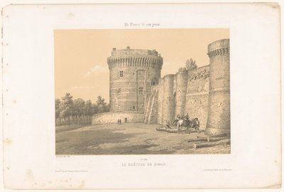 Widok jednej z wież zamku Dinan Le château de Dinan (tytuł na obiekcie) Współczesna Francja (tytuł serii) La France de nos jours (tytuł serii na obiekcie) autorstwa Leon Auguste Asselineau