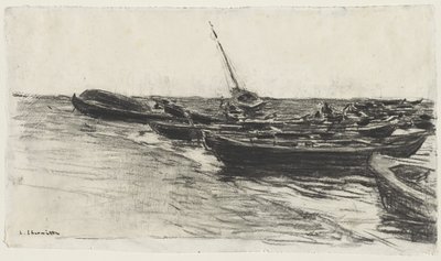 Łodzie rybackie na plaży w Étretat autorstwa Leon Augustin Lhermitte