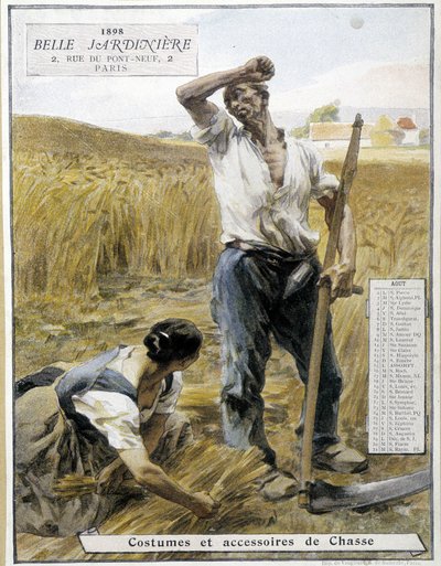 Żniwa – Lhermitte, kalendarz sklepowy „Piękny ogrodnik”, sierpień 1898 autorstwa Leon Augustin Lhermitte