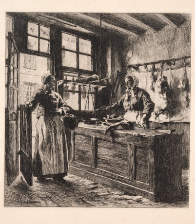 Wnętrze sklepu mięsnego autorstwa Leon Augustin Lhermitte