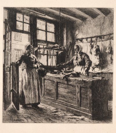 Wnętrze sklepu mięsnego. autorstwa Leon Augustin Lhermitte