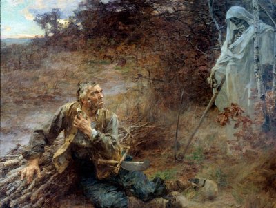 Śmierć i drwal Ilustracja do bajki Jean de La Fontaine (1621-1695) Obraz Leon Augustin Lhermitte (1844-1925) 1893, 2,06 x 2,42 m Chateau Thierry, musee La Fontaine - Śmierć i drwal. Ilustracja do bajki Jean de La autorstwa Leon Augustin Lhermitte
