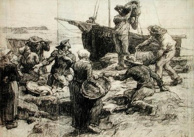 Sortowanie połowu (węgiel na papierze) autorstwa Leon Augustin Lhermitte