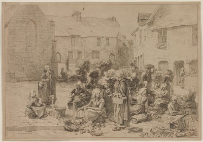 Rynek jabłek w Landerneau autorstwa Leon Augustin Lhermitte