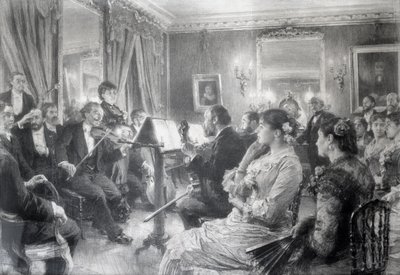 Kwartet czyli wieczór muzyczny w domu Amaury Duval, 1881 (węgiel na papierze) autorstwa Leon Augustin Lhermitte