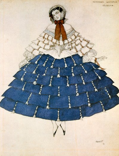 Chiarina, projekt kostiumu na balet Carnival skomponowany przez Roberta Schumanna, 1919. autorstwa Leon Bakst