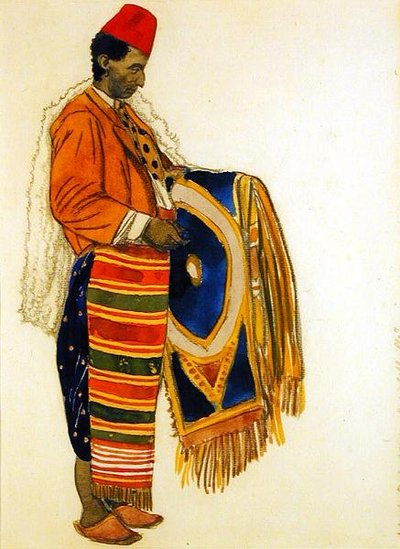 Kostiumy dla „Le Marchand de Tapis, Rue a Belleville” (akwarela i ołówek na papierze) autorstwa Leon Bakst