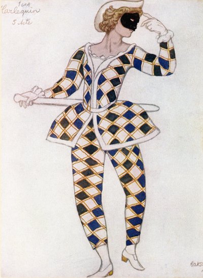 Projekt kostiumu dla Arlekina, ze Śpiącej Królewny, 1921 autorstwa Leon Bakst