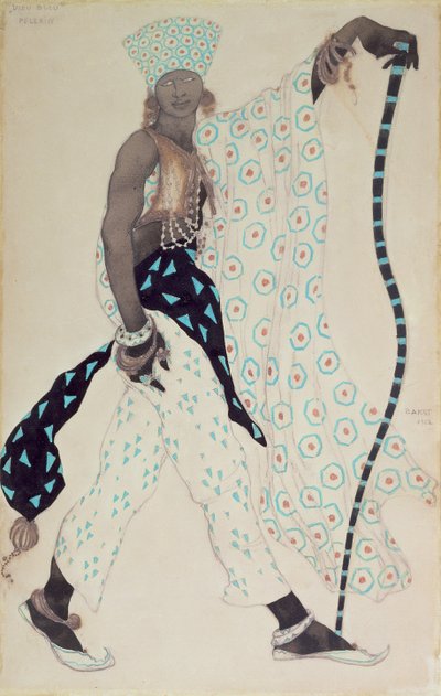 Projekt kostiumu do filmu „Le Pelerin: Blue God, 1912” autorstwa Leon Bakst