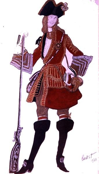 Projekt kostiumu dla Prince Charming Hunting, od Sleeping Beauty autorstwa Leon Bakst