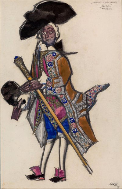 Projekt kostiumu do baletu Dobrego Humoru Panie autorstwa Leon Bakst