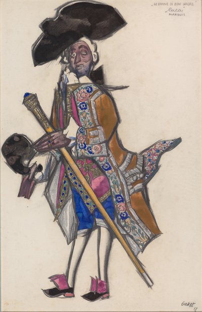 Projekt kostiumu do baletu Dobroduszne Panie by Scarlatti autorstwa Leon Bakst
