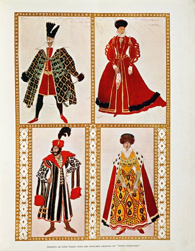 Kostiumy do Poloneza Borysa Godunowa Modesta Musorgskiego (akwarela) autorstwa Leon Bakst